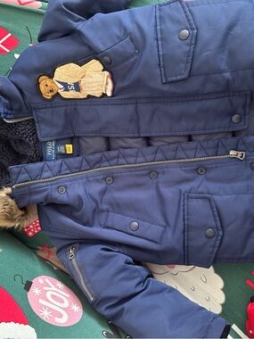 Polo by Ralph Lauren Navy Kids Hooded Puffer Jacket with Bear Patch